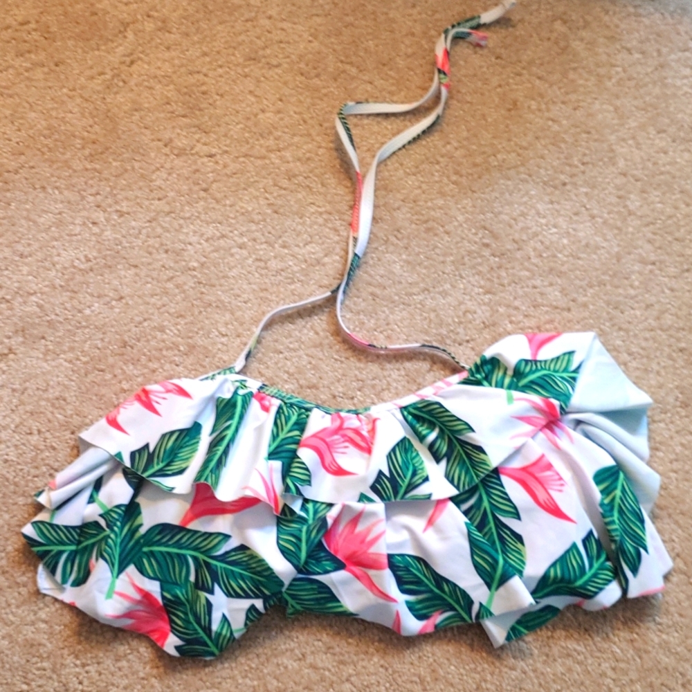 Green and pink bikini top